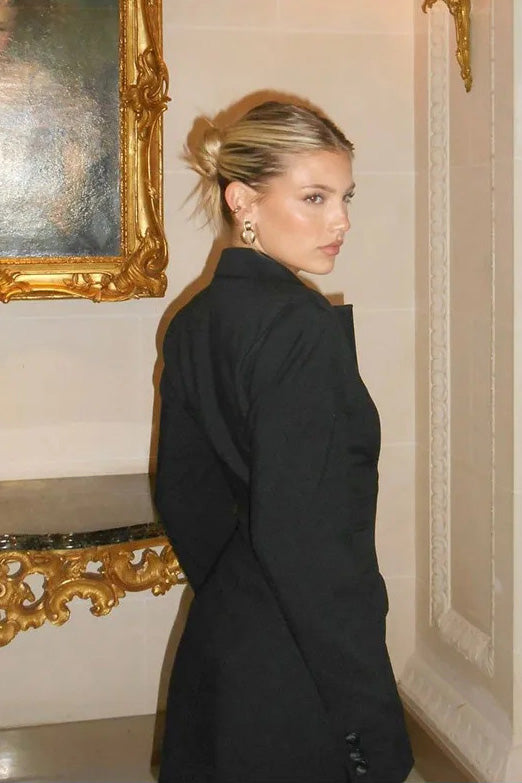 double breasted padded shoulder mini blazer dress Double Breasted Padded Shoulder Mini Blazer Dress