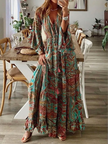 Paisley Tiered Long Sleeve Maxi Dress