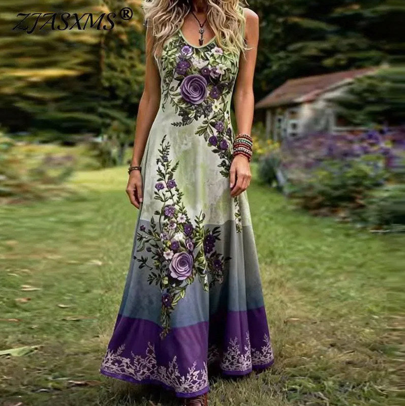 Floral Scoop Neck Maxi Dress