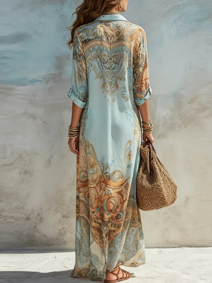 Georgette Abstract Maxi Shirt Dress