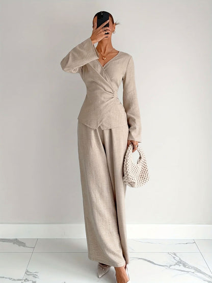 Linen Wrap Wide Leg Set
