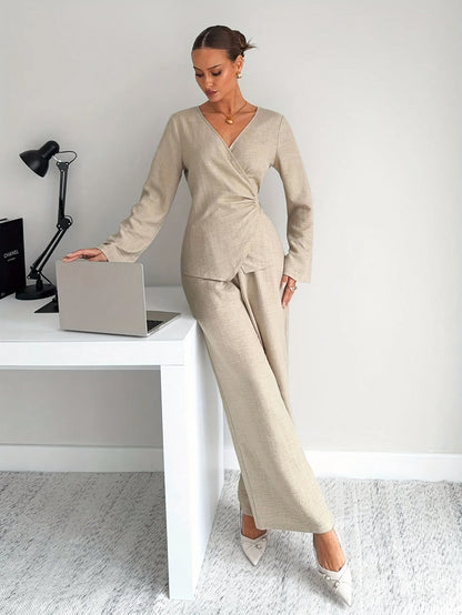Linen Wrap Wide Leg Set