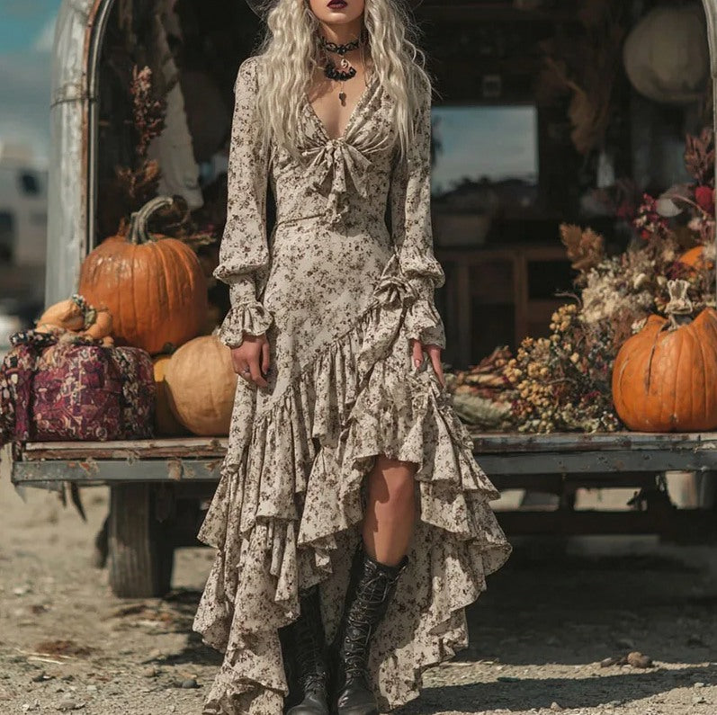 Floral Long Sleeve Ruffle Maxi Dress