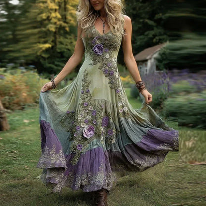 Layered Floral Applique Maxi Dress
