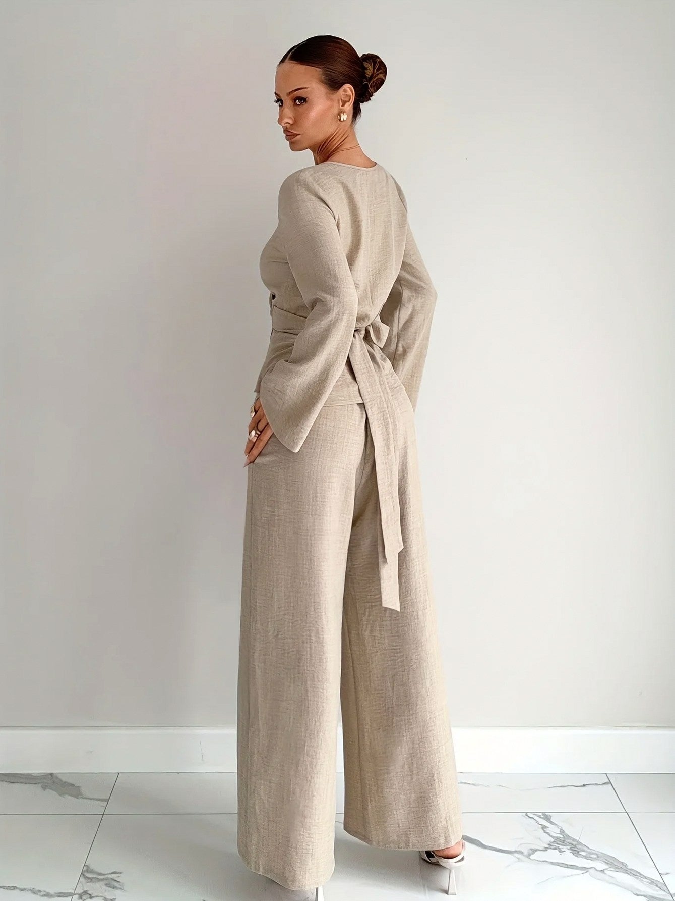 Linen Wrap Wide Leg Set