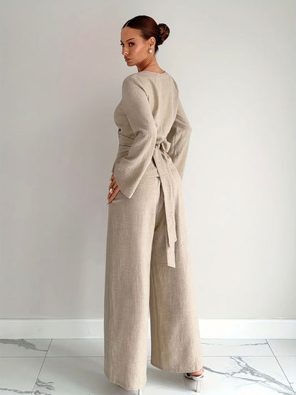 Linen Wrap Wide Leg Set
