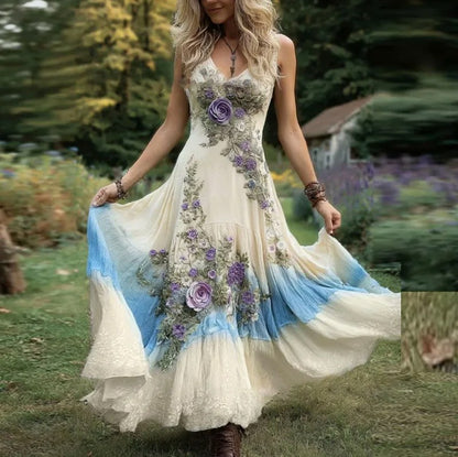 Layered Floral Applique Maxi Dress
