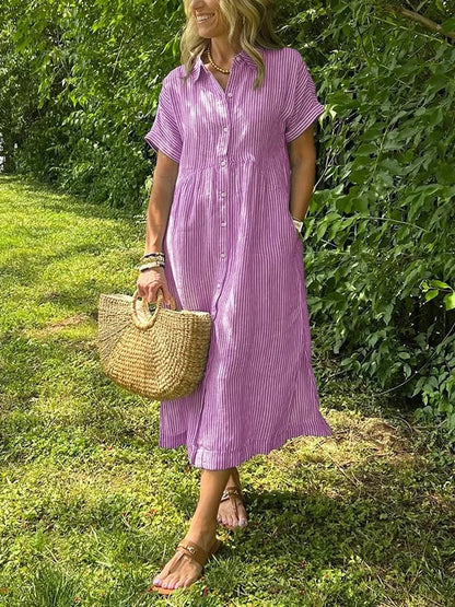 Striped Button Front Midi Dress