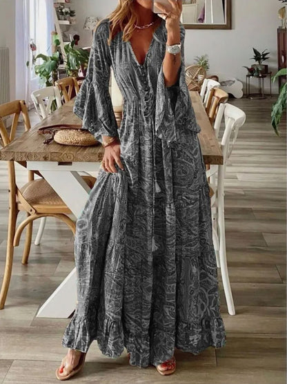 Paisley Tiered Long Sleeve Maxi Dress