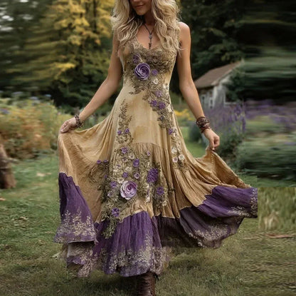 Layered Floral Applique Maxi Dress
