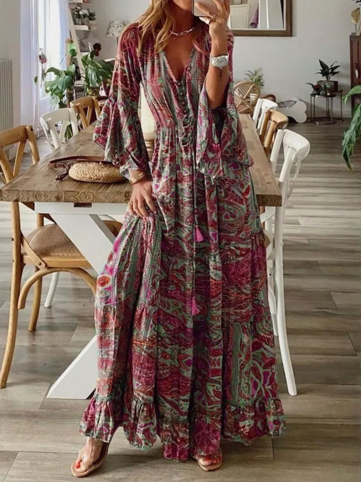 Paisley Tiered Long Sleeve Maxi Dress