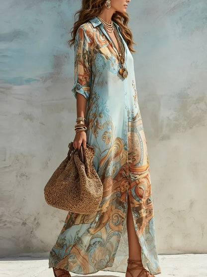 Georgette Abstract Maxi Shirt Dress