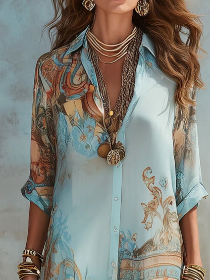 Georgette Abstract Maxi Shirt Dress