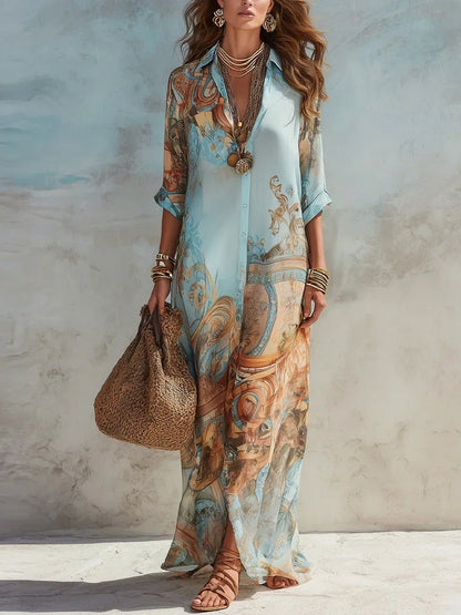 Georgette Abstract Maxi Shirt Dress
