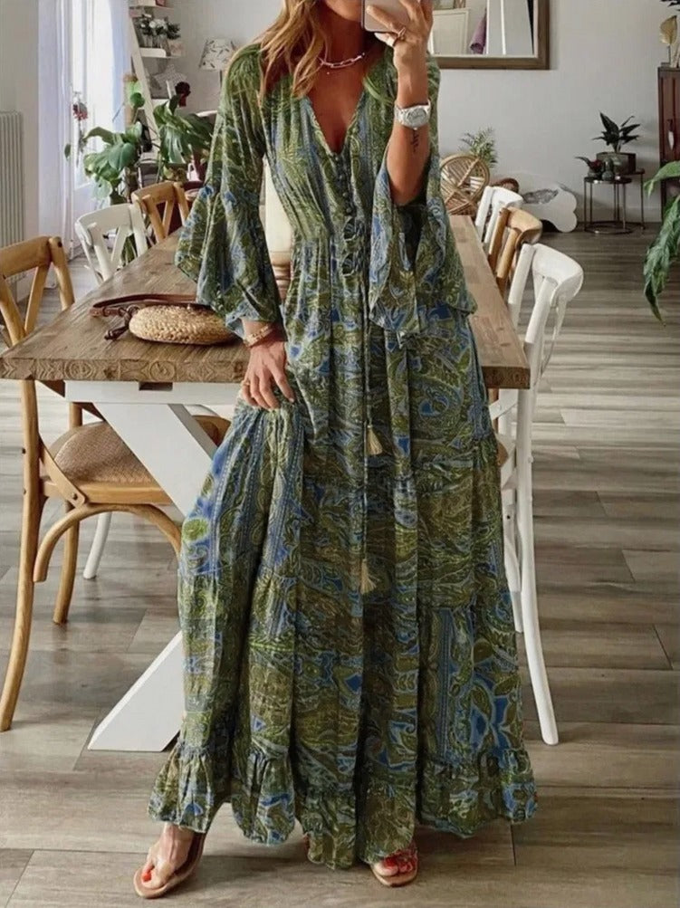 Paisley Tiered Long Sleeve Maxi Dress
