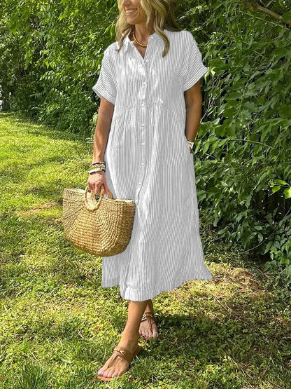 Striped Button Front Midi Dress
