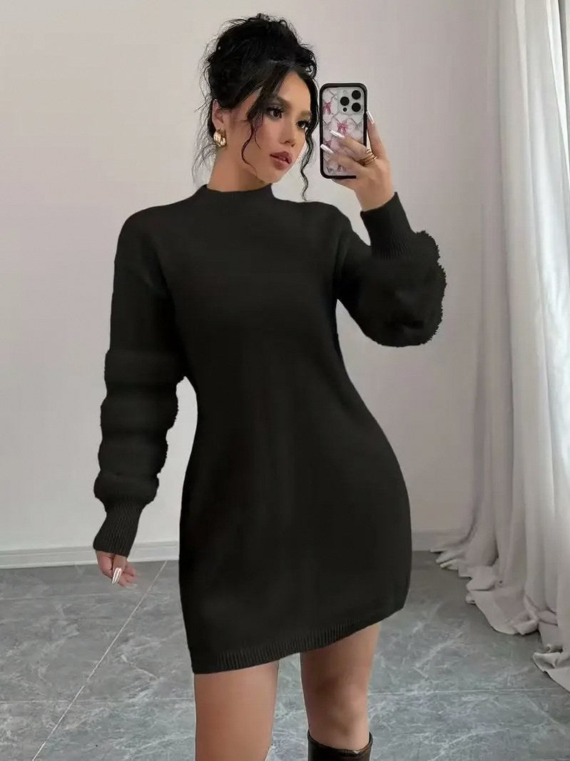 Faux Fur Sleeve Knit Mini Dress