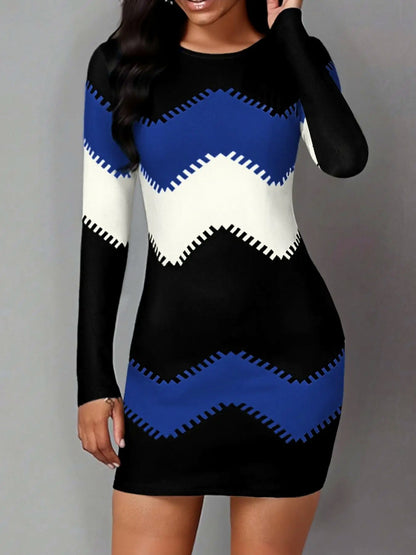 Knit Chevron Long Sleeve Mini Dress