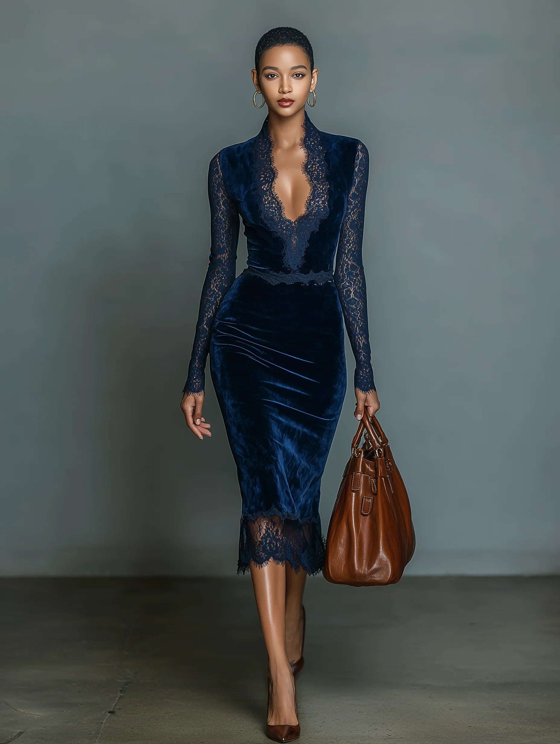 velvet midi dress with sleeves CORA - Mourning neckline add a touch of sophistication Marchesa Notte Asymmetrical Velvet Midi